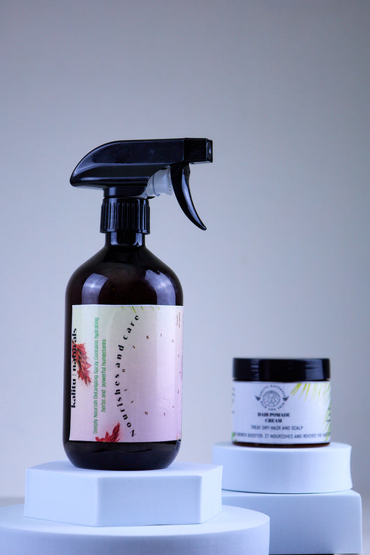 Kalitu Naturals hair loss kit includes detangling hair spray and hair pomade cream